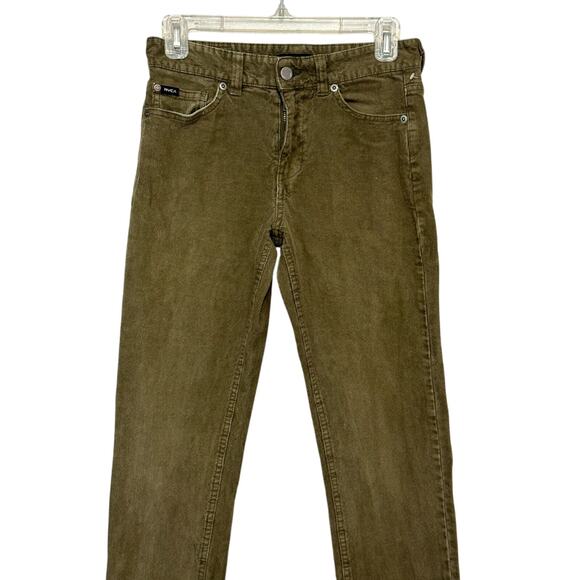 RVCA Boys Daggers Corduroy Pants 5 Pocket Button Fly Stretchy Olive Kids 27 NWOT - Picture 2 of 9